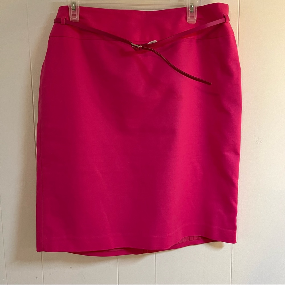 Hot pink Barbie pink office pencil cotton skirt with belt